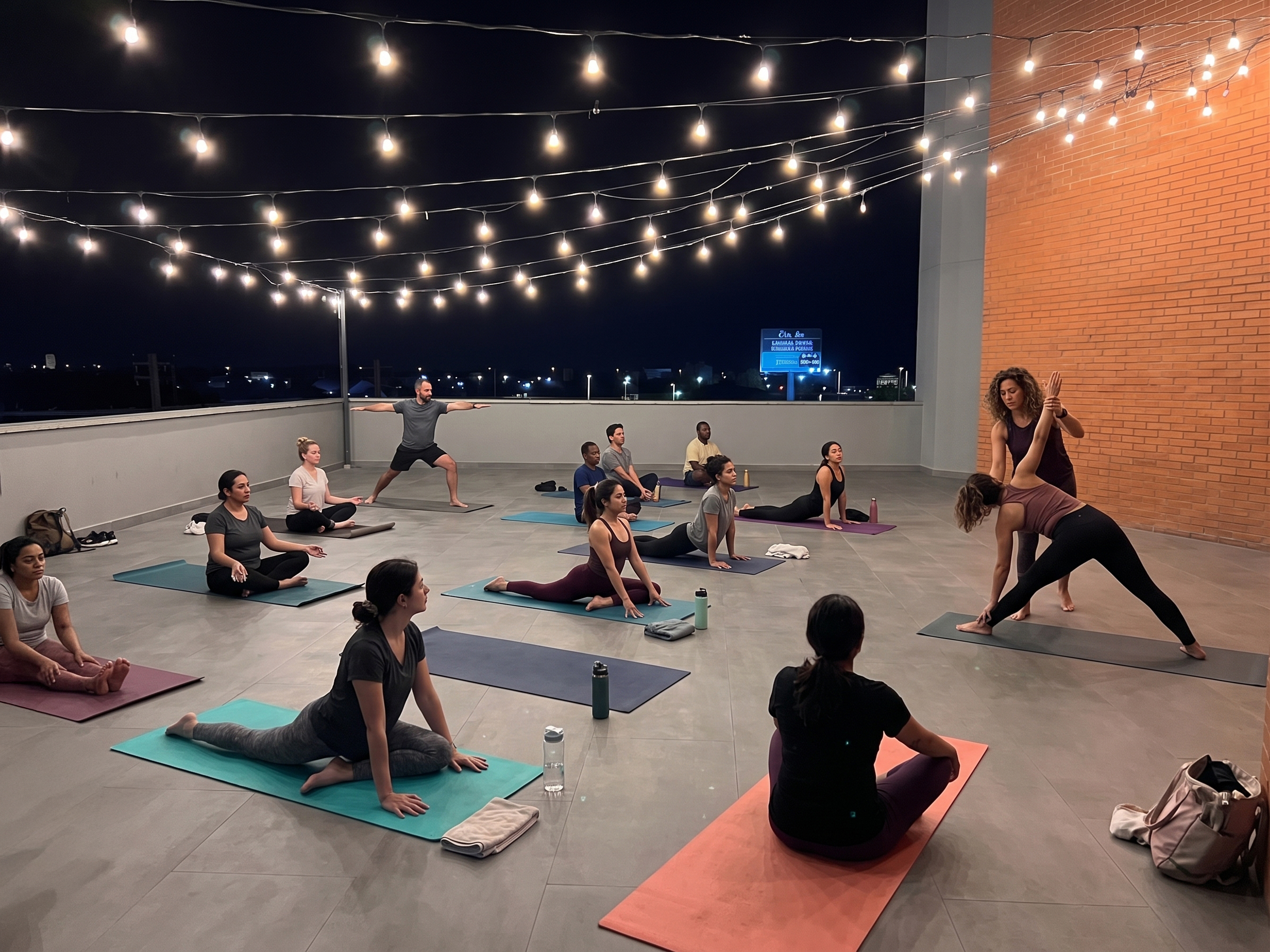 Clase de yoga en la terraza de eventos de Nomadic